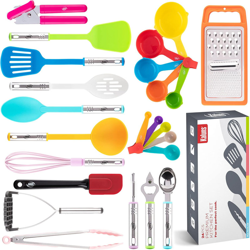 Ensemble d'ustensiles de cuisine de 24 pièces Kaluns - silicone résistant à la chaleur et acier inoxydable, antiadhésif, poignées ergonomiques, ustensiles de cuisine complets
