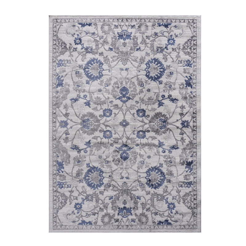 Tapis bleu 6X9 - Teinté, ne perd pas ses poils, captivant pour le bureau à domicile, la chambre à coucher, bleu élégant / argent /
