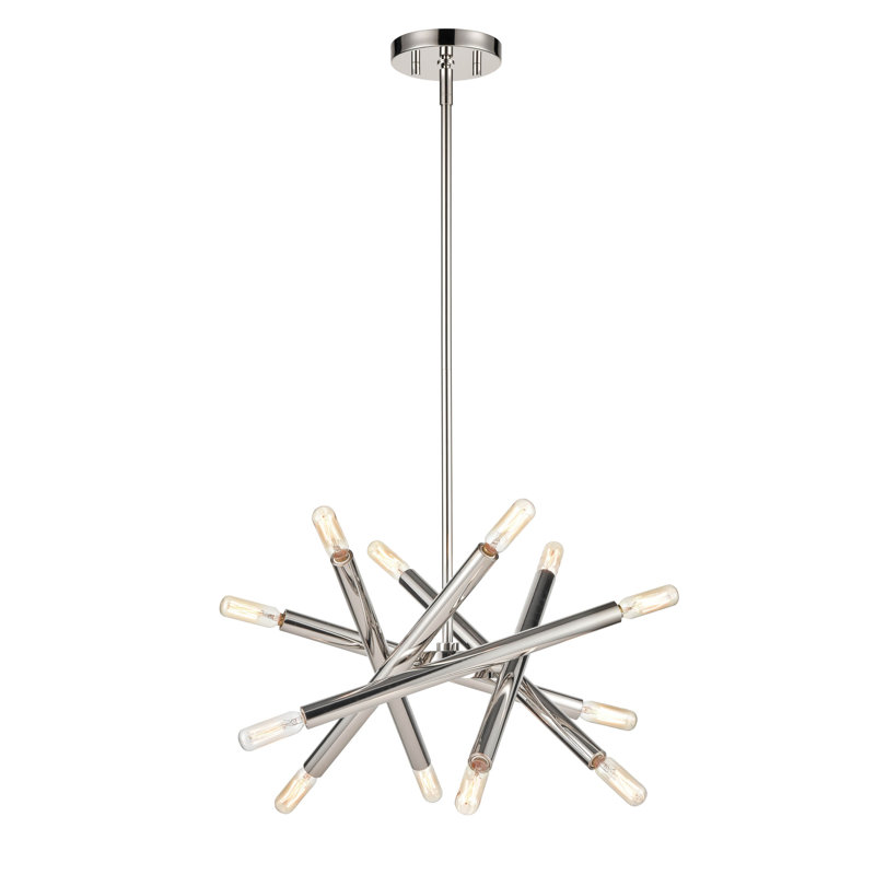 Lustre 12 lumières, H 17 po x l 14 po x P 14 po, Argent