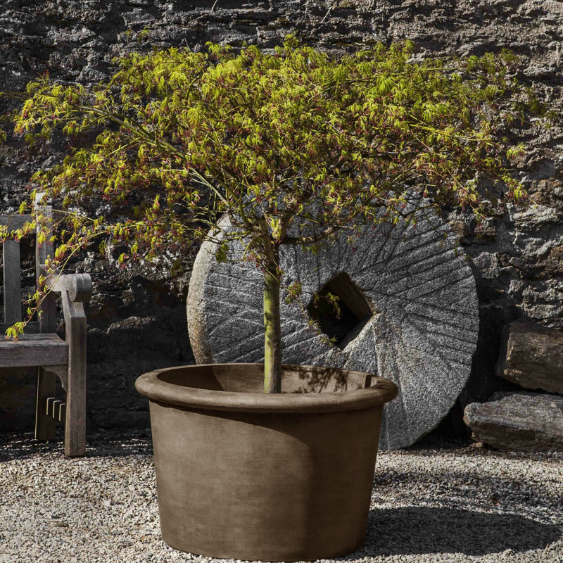 Palo Alto Handmade Planter, Aged Limestone, 20" H x 32" W x 32" D