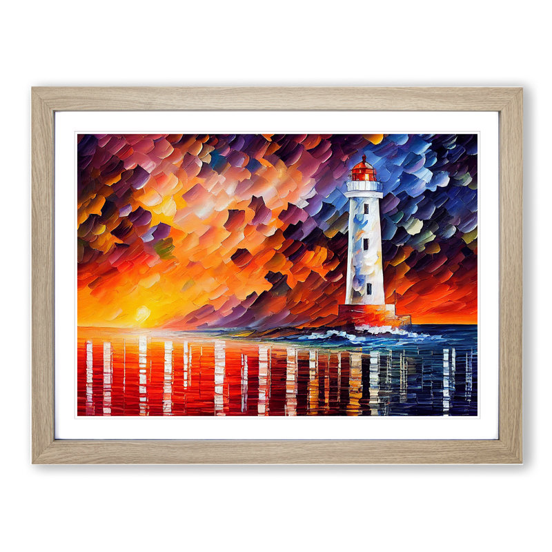 Colourful Lighthouse Vol.3 - Painting, Oak Framed, 46cm H x 64cm W x 2cm D