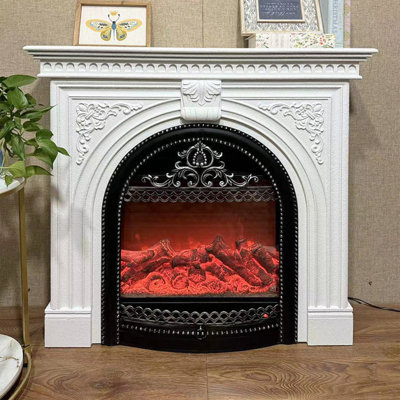 Encadrement de cheminée décoratif sur pied l 47,24 po French Country, cadre de cheminée autoportant blanc pour salon et entrée