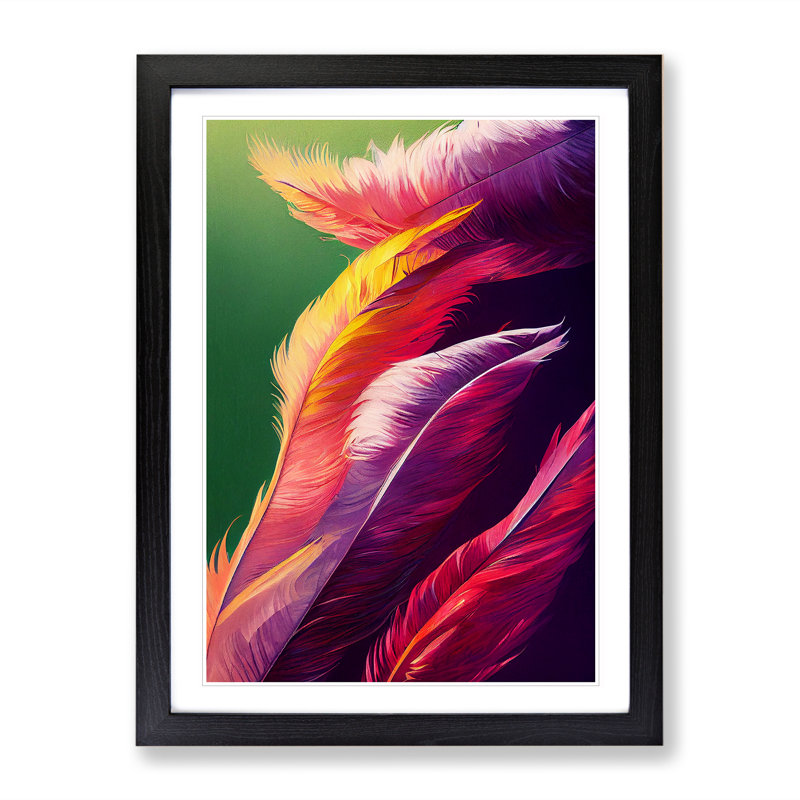 Exotic Feathers - Single Picture Frame Print, Black, 64cm H x 46cm W x 2cm D
