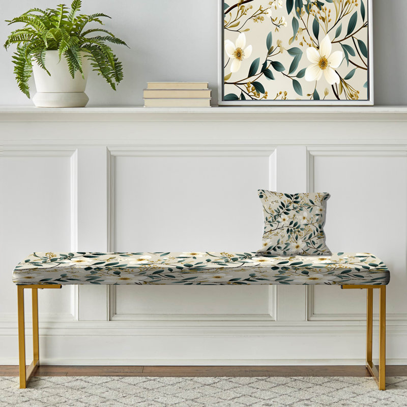 Upholstered Bench, White Poppies Minimalist Floral Elegance VII