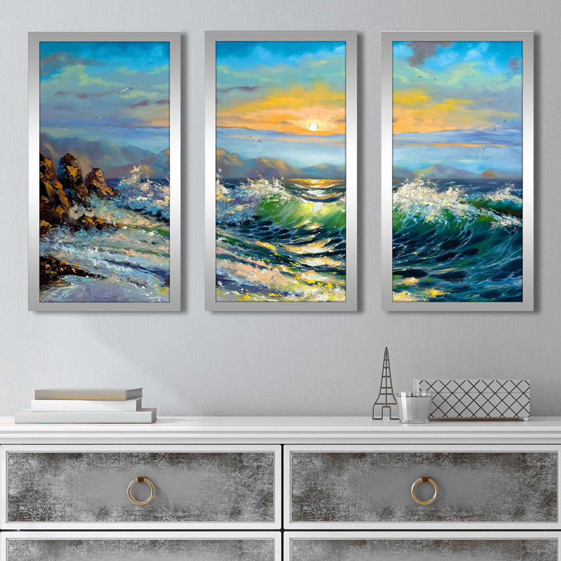 «Painted Ocean Waves», reproduction sur acrylique 3 pièces, H 25,5 po x l 40,5 po x P 1 po