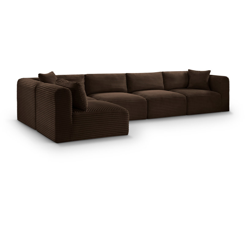 Canapé modulaire en L Carmean Performance, Velours côtelé texturé brun, 3 sans accoudoirs, 2 en coin