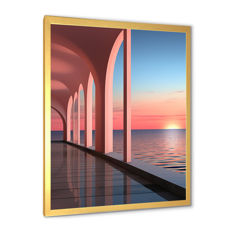 «Sunset Coastal Architecture Serenity I», reproduction sur toile, H 44 po x l 34 po x P 1,5 po, Encadrement doré