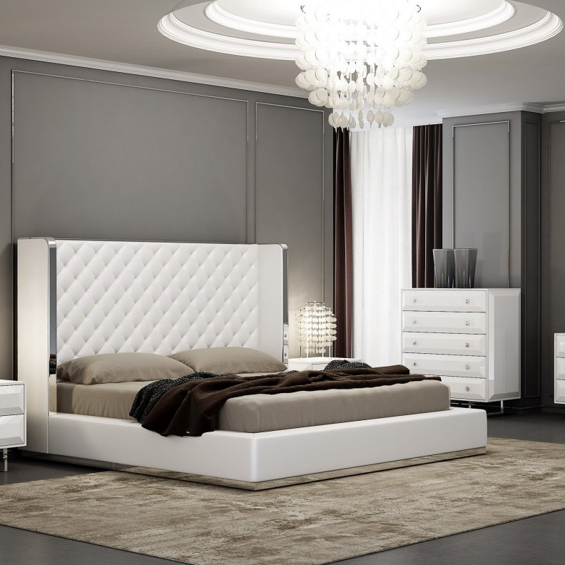 Upholstered Wingback Bed, Queen, White