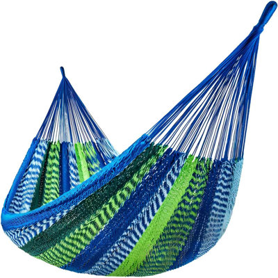 10.5-foot Handwoven Portable Double Maya Hammock With Storage Bag, Includes 2 Straps And Storage Bag, Blue And Green