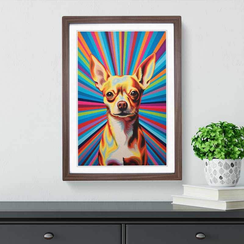 Chihuahua Op - Single Picture Frame Print on Wood, Walnut Framed, 46cm H x 34cm W x 2cm D
