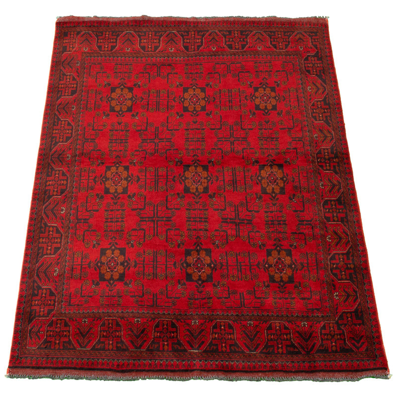 Tapis de zone en laine rouge 4 pi 10 po x 6 pi 5 po à main one-of-kind-noué la 2010s esari Allaina