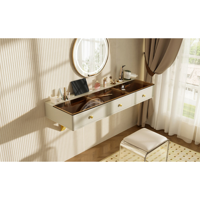 GO 47" Floating Shelf With Drawer, Beige