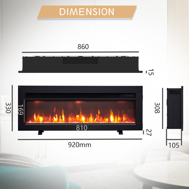 DILTON FLAMEKO Black Electric Fireplace, 33cm H x 92cm W x 11cm D