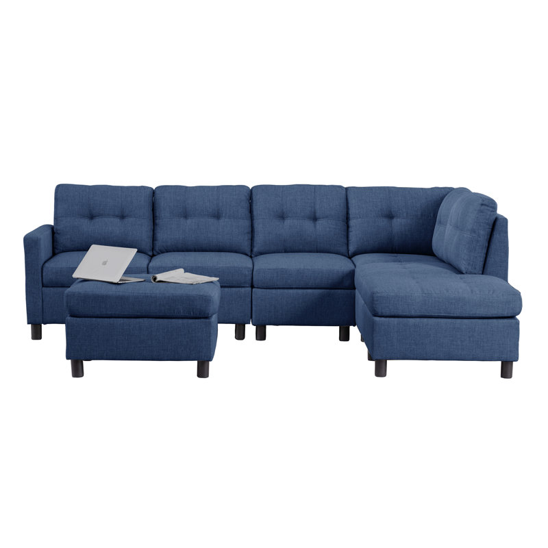 Kentrell Upholstered Sectional Sofa, Blue Linen
