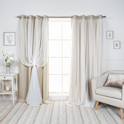 Fortuna Brockham Solid Tulle Overlay Room Darkening Grommet Curtain Panels