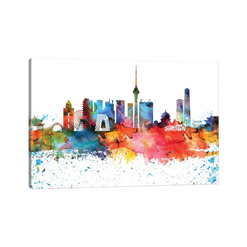 Beijing Skyline - Wrapped Canvas Painting, 20.32 cm H x 30.48 cm W