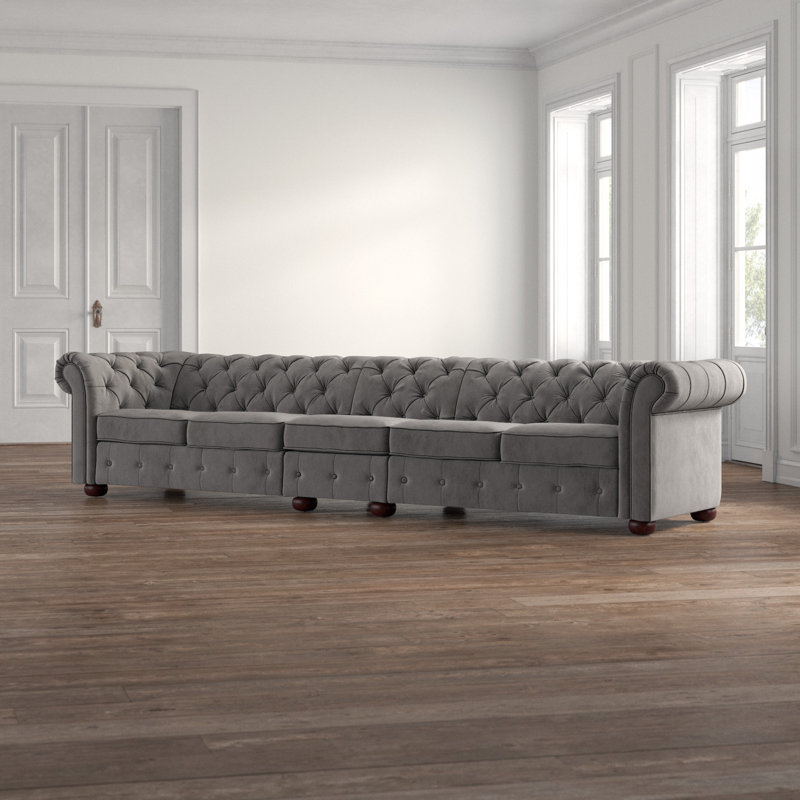 Canapé Chesterfield à accoudoirs roulés avec coussins réversibles 141,2 po Huskins, H 29 po x l 141,2 po x P 37,8 po, 5, Gris