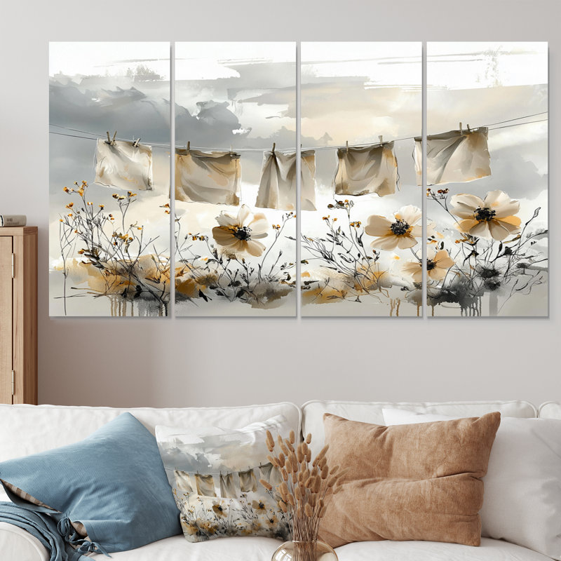 Gris - Hanging Out Laundry II - ensemble de reproductions d'art mural, H 28 po x l 48 po