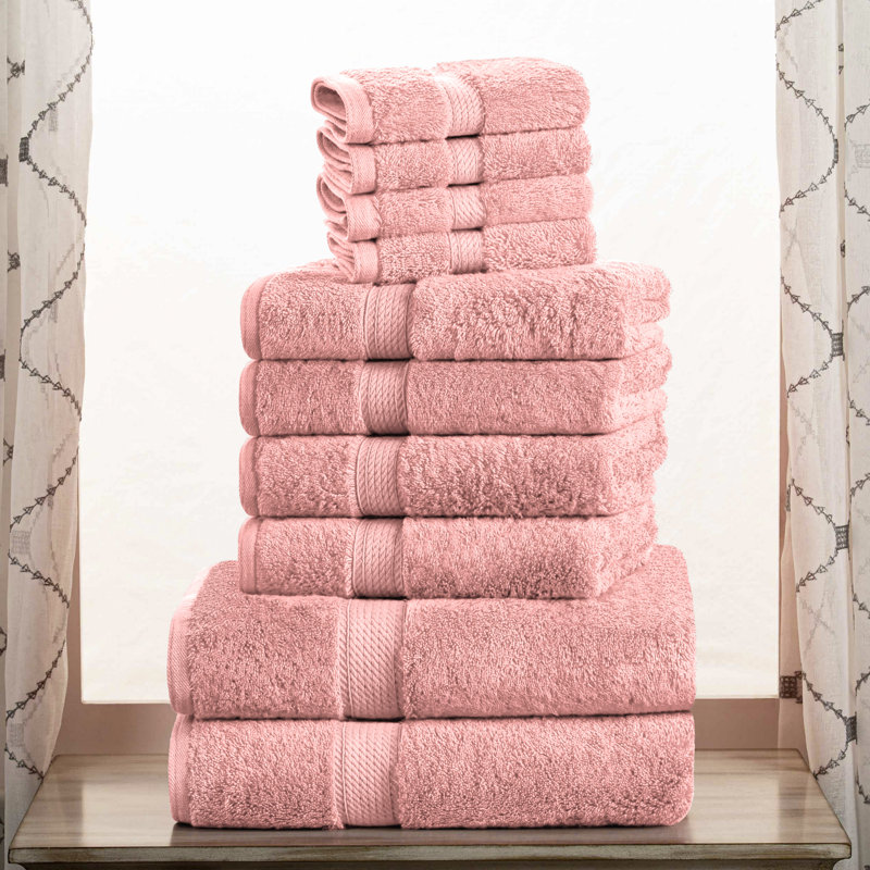 Scotia Egyptian Cotton Bath Towel Set, Tea Rose, 10Pc Towel Set (2Bath, 4Hand, 4Face)
