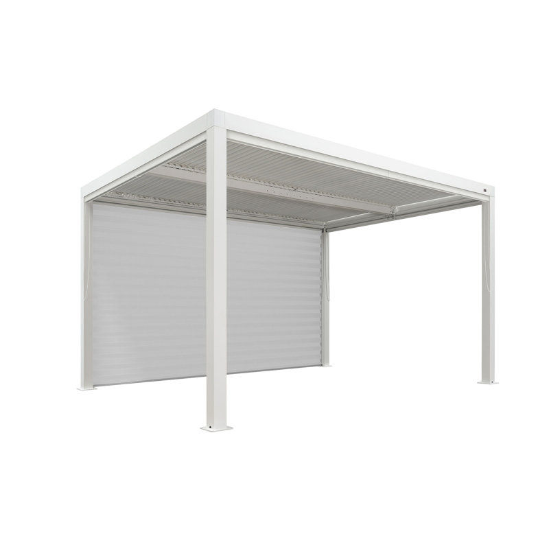 Louvered Pergola Accessories Pull Down White Roller Shade Privacy Shade Sun Side Shade, Pergola Not Included, 146.97" W