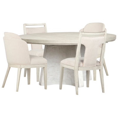 Extendable 54" Round Dining Table With 2 Side Chairs And 2 Host Chairs