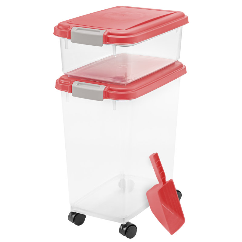 35 Lbs. WeatherPro Airtight Stackable Pet Food Storage Container Combo with Scoop & Treat Box, Garnet Red
