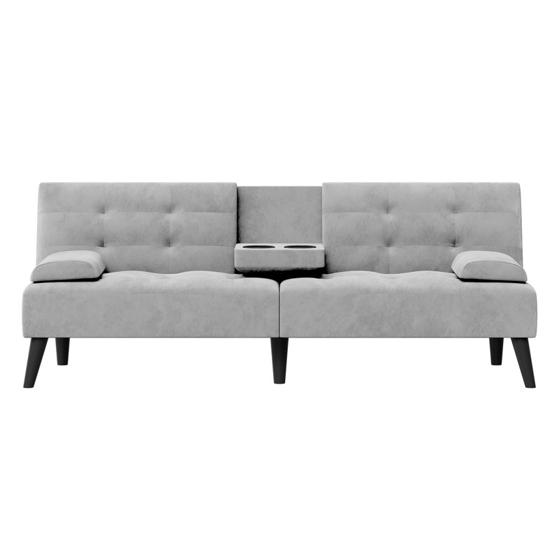 Canapé-lit futon convertible Aldiana, Velours gris clair