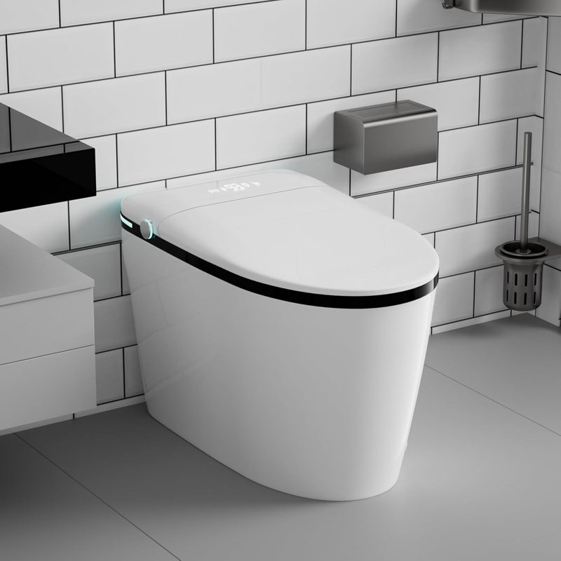 Modern Smart Toilet, 1.28 Intelligent Bidet Toilet with Auto Open/Close, Heated Seat with Warm Water and Dryer, Tankless Design with Remote Control, LED Display For Master Bathroom, White