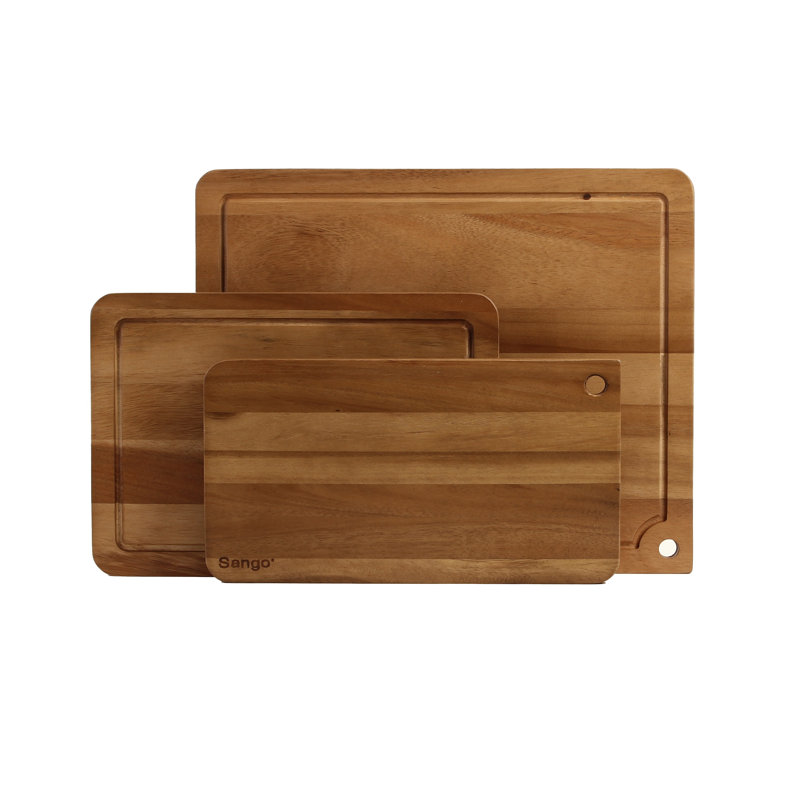 Ensemble de 3 planches à découper empilables en bois d'acacia avec bord droit et poignées Sango Atelier