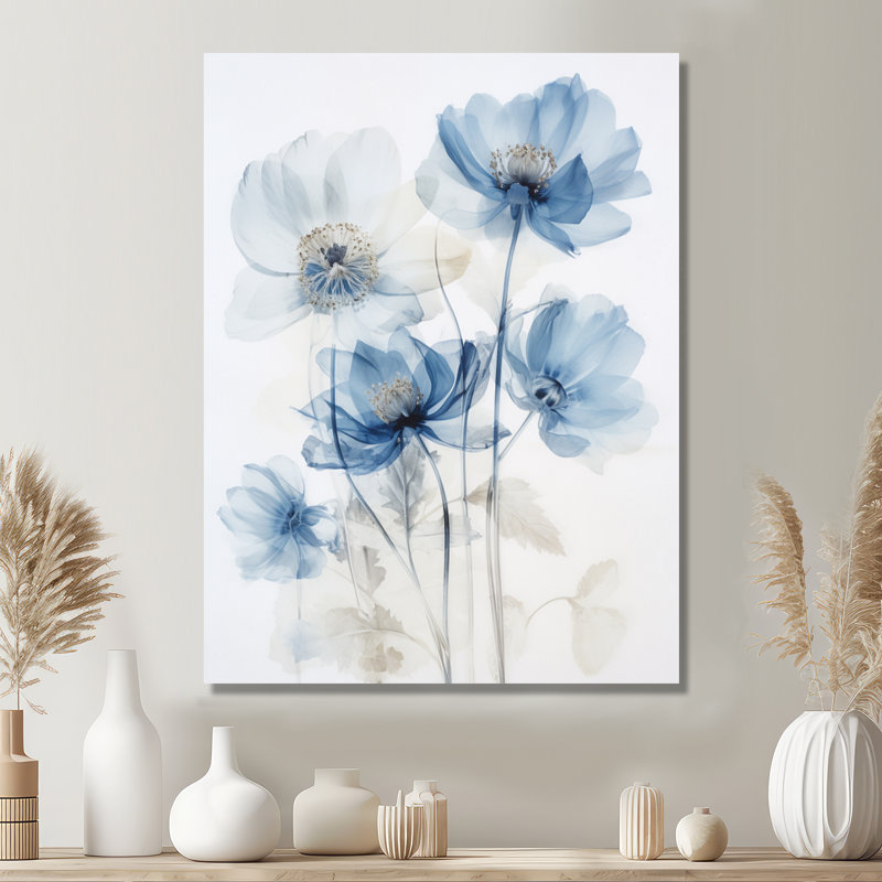 Coquelicots bleus, aquarelle, fleurs sauvages - coquelicot, art mural, Toile tendue, 20" H x 12" W