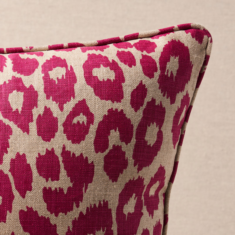 Iconic Leopard Pillow, Fuschia/Natural, 18" x 18"