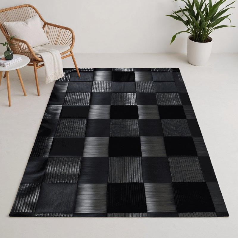 Tapis d'intérieur et d'extérieur à carreaux gris, Rectangle 5 pi x 7 pi