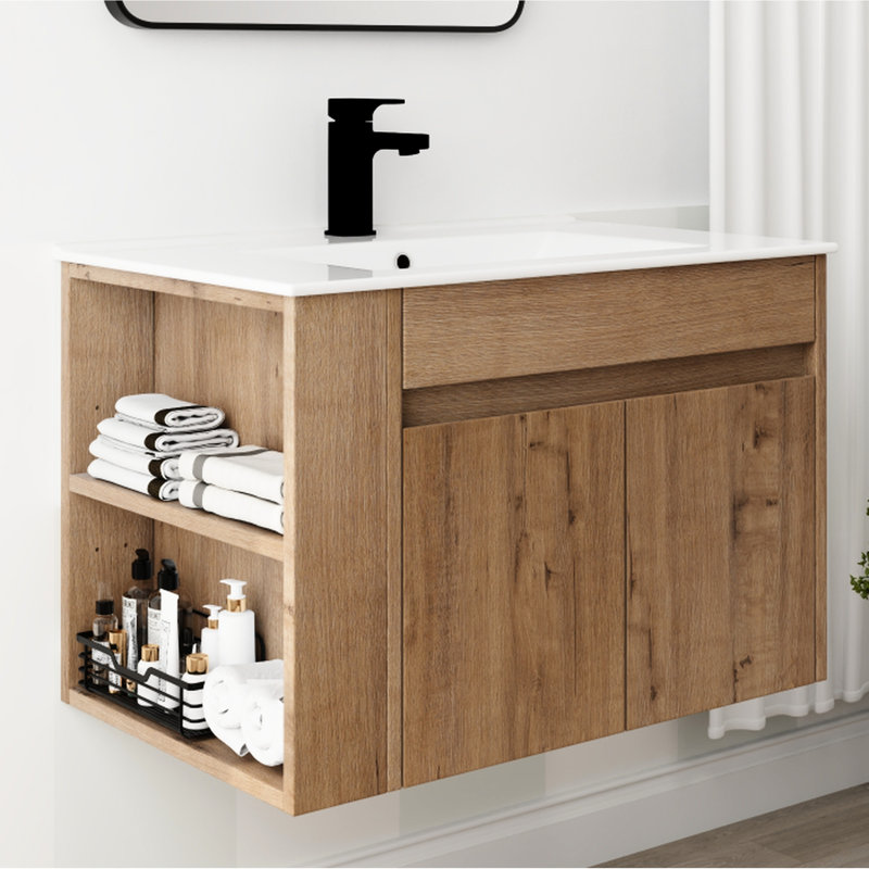 Meuble-lavabo de 30 pouces avec lavabo en céramique blanche et tablette réglable
