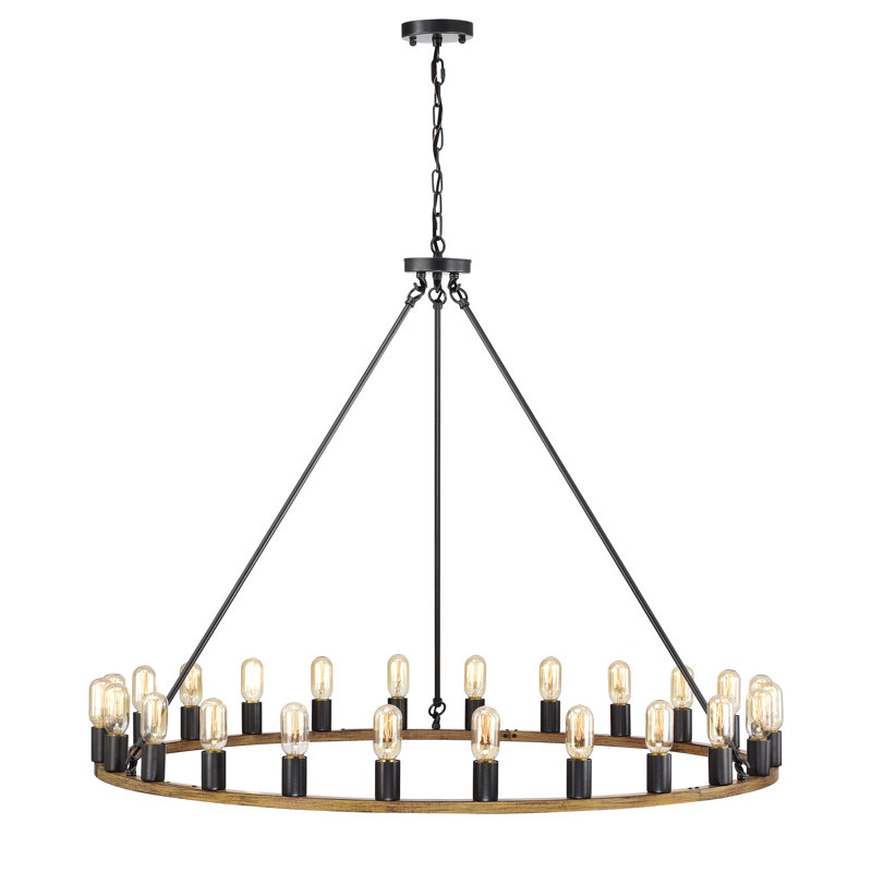 Lustre rond en roue de chariot 24 lumières 47 pouces Nate