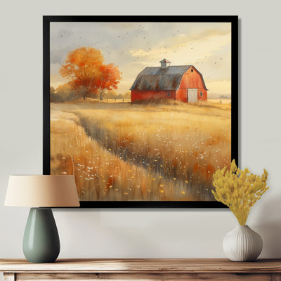 Jaune jaune brun, campagne d'automne, grange I - art mural de grange