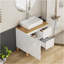 Ensemble de meuble-lavabo moderne de 31,5 po avec lavabo combiné, 1 porte et 2 grands tiroirs, système de fermeture en douceur, conception sans poignée, comptoir et pieds en bois massif naturel, lavabo carré en céramique sur le comptoir, blanc brillant-576009158