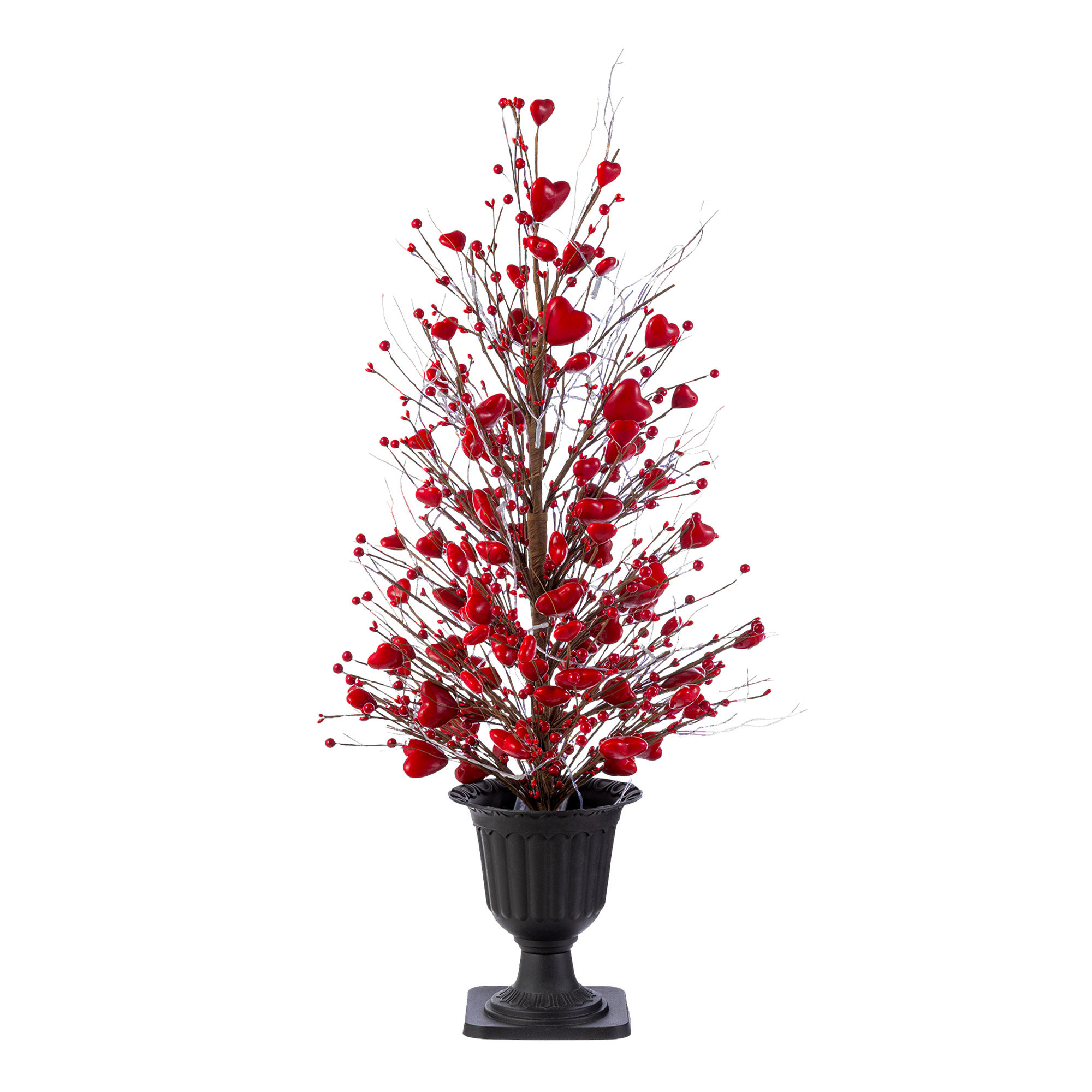 Astoria Grand 36 H Valentine s Lighted Red Berry Heart Urn Porch Tree,W/Timer | Wayfair