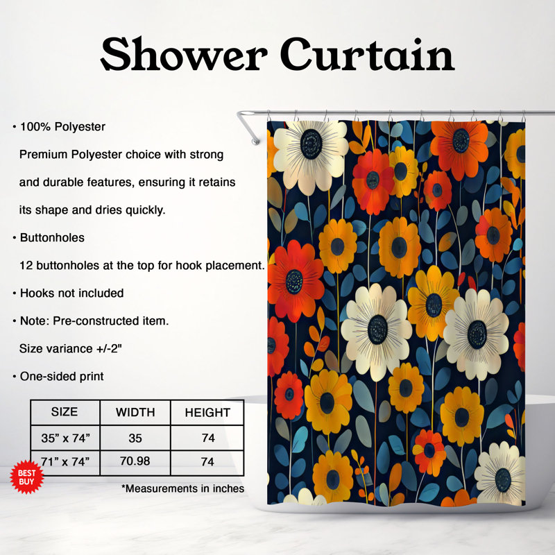 Rideau de douche Floral Wheels - Premium, H 74 po x l 71 po