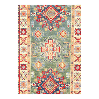 Tapis de couloir Kazak finement noué à la main 2 pi x 6 pi