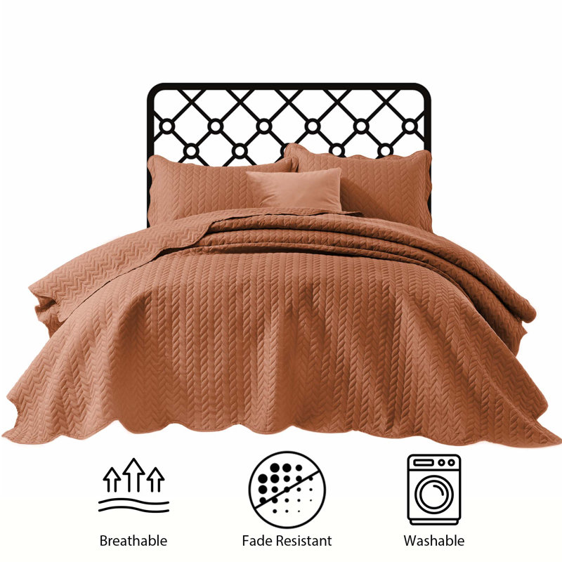 Embossed Microfiber Quilt Coverlet Set, Rust, Twin ( 66 Inc x 86 Inc )