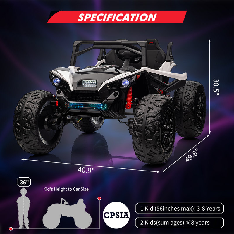 24V White 2-Seater Kids Ride-On UTV with Remote Control