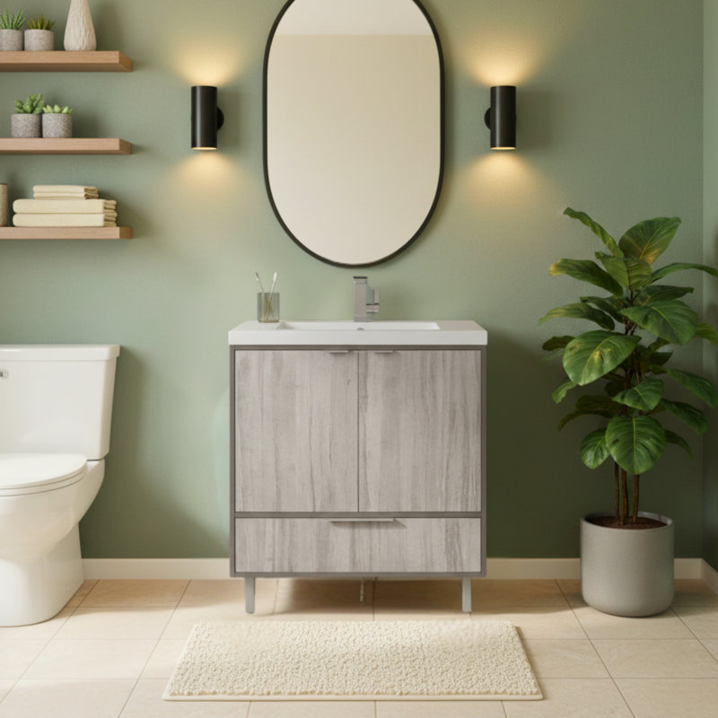 London 30 in. W x 21 in. D x 35 in. H Cultured Marble Single Sink Free Standing Bathroom Vanity in Soho Fossil