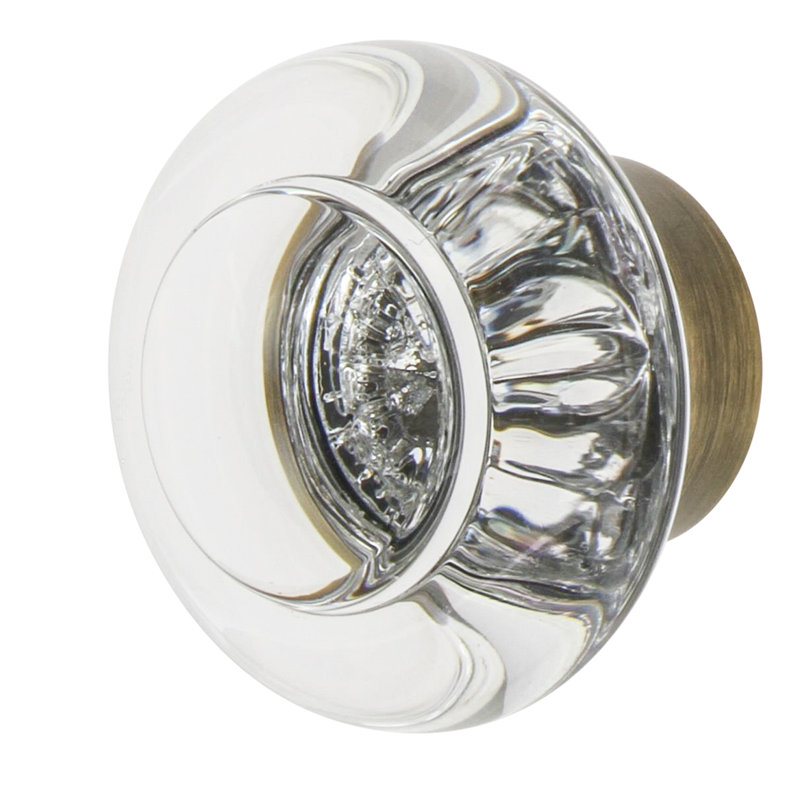 Round Clear Crystal 1 3/8" Cabinet Knob, Antique Brass