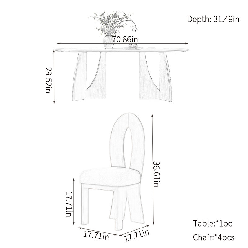 Ensembles de table de salle à manger en bois massif, H 29,52 po x L 70,86 po x l 31,49 po