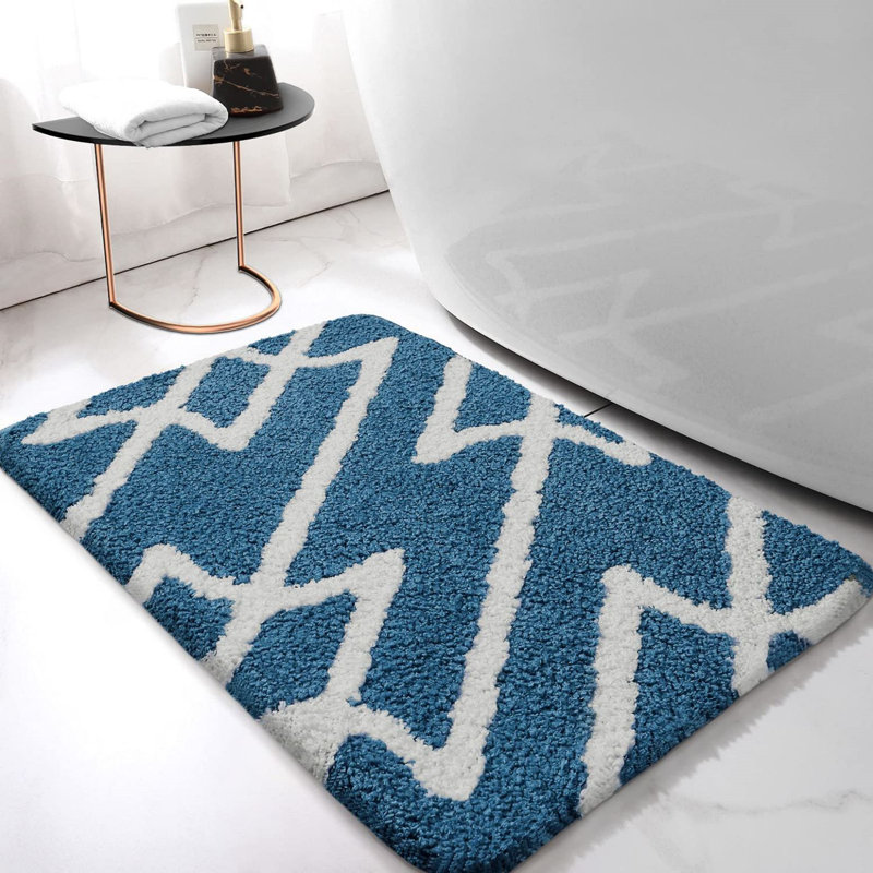 Dorwin Microfiber Non-Slip Bath Rug, Blue, 0.7" H x 59" W x 24" D