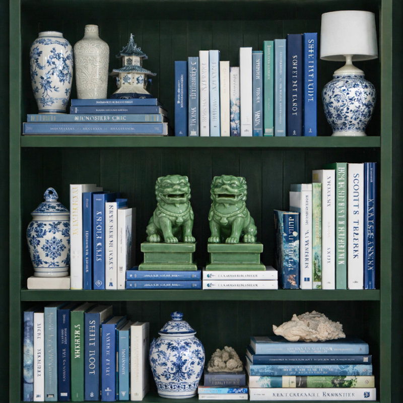 MINI PALE GREEN FOO DOGS, Navy