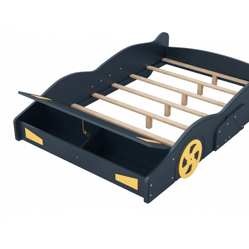 Lit plateforme en forme de voiture de course, Double, Bleu foncé