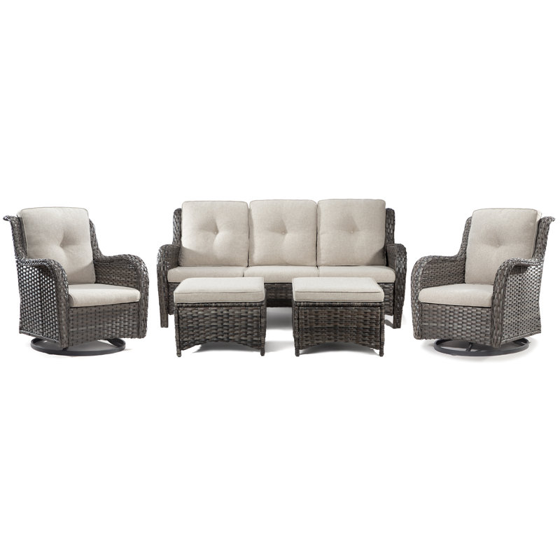 Anahit Wicker 7 - Person Patio Conversation Set with Cushions, Beige