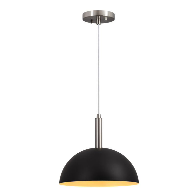 Luminaire suspendu dôme 1 lumière moderne, Nickel brossé, Noir