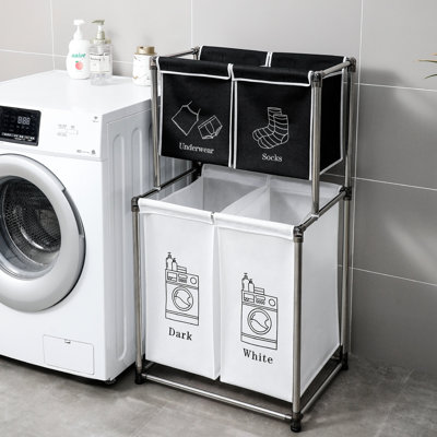 Panier à linge à 2 niveaux avec 4 sacs détachables - imperméable, structure solide pour plus de fiabilité